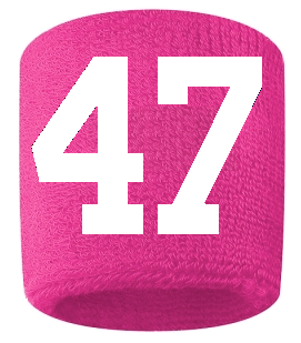Number 47 Custom Hot Pink w/ White #'s Sweatband Wristband Embroidered Stitched