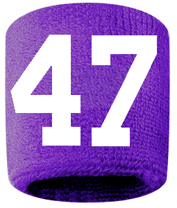 Number 47 Custom Purple w/ White #'s Sweatband Wristband Embroidered Stitched