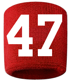 Number 47 Custom Red w/ White #'s Sweatband Wristband Embroidered Stitched