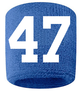 Number 47 Custom Royal Blue w/ White #'s Sweatband Wristband Embroidered Stitched
