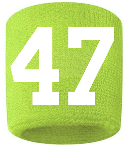 Number 47 Custom Volt Neon Lime Green w/ White #'s Sweatband Wristband Embroidered Stitched
