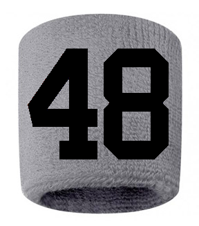 Number 48 Custom Gray w/ Black #'s Sweatband Wristband Embroidered Stitched