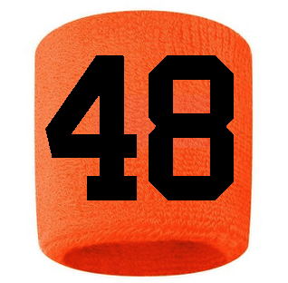 Number 48 Custom Orange w/ Black #'s Sweatband Wristband Embroidered Stitched