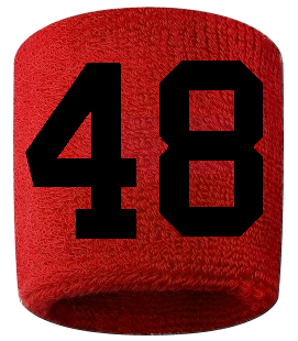 Number 48 Custom Red w/ Black #'s Sweatband Wristband Embroidered Stitched