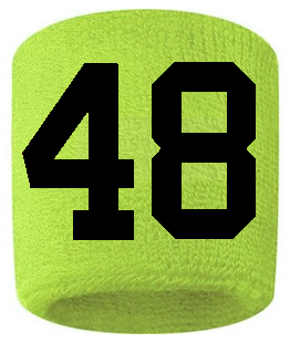 Number 48 Custom Volt Neon Lime Green w/ Black #'s Sweatband Wristband Embroidered Stitched