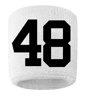 Number 48 Custom White w/ Black #'s Sweatband Wristband Embroidered Stitched