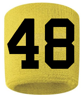 Number 48 Custom Yellow w/ Black #'s Sweatband Wristband Embroidered Stitched