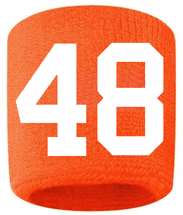 Number 48 Custom Orange w/ White #'s Sweatband Wristband Embroidered Stitched