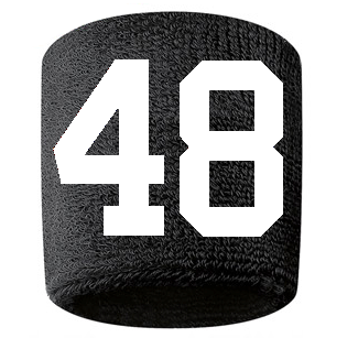 Number 48 Custom Black w/ White #'s Sweatband Wristband Embroidered Stitched