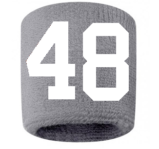 Number 48 Custom Gray w/ White #'s Sweatband Wristband Embroidered Stitched - SportsJewelryProShop