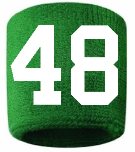 Number 48 Custom Green w/ White #'s Sweatband Wristband Embroidered Stitched - SportsJewelryProShop