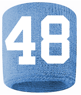 Number 48 Custom Light Blue w/ White #'s Sweatband Wristband Embroidered Stitched