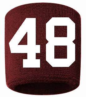 Number 48 Custom Maroon w/ White #'s Sweatband Wristband Embroidered Stitched
