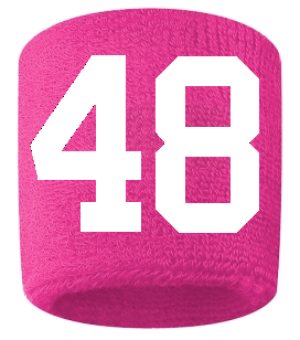 Number 48 Custom Hot Pink w/ White #'s Sweatband Wristband Embroidered Stitched
