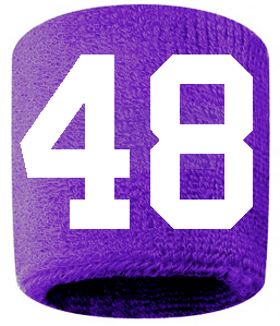 Number 48 Custom Purple w/ White #'s Sweatband Wristband Embroidered Stitched