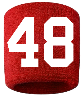 Number 48 Custom Red w/ White #'s Sweatband Wristband Embroidered Stitched