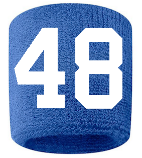 Number 48 Custom Royal Blue w/ White #'s Sweatband Wristband Embroidered Stitched