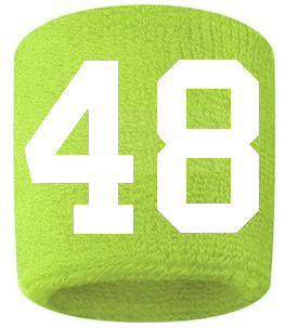 Number 48 Custom Volt Neon Lime Green w/ White #'s Sweatband Wristband Embroidered Stitched