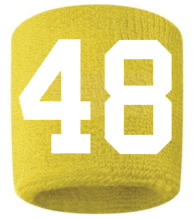 Number 48 Custom Yellow w/ White #'s Sweatband Wristband Embroidered Stitched