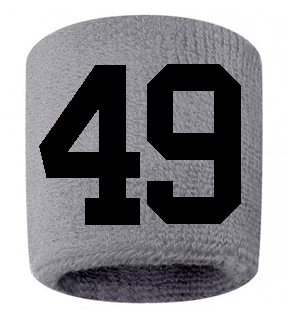 Number 49 Custom Gray w/ Black #'s Sweatband Wristband Embroidered Stitched