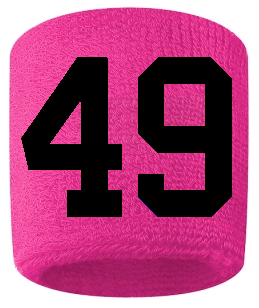 Number 49 Custom Hot Pink w/ Black #'s Sweatband Wristband Embroidered Stitched
