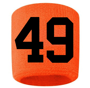 Number 49 Custom Orange w/ Black #'s Sweatband Wristband Embroidered Stitched