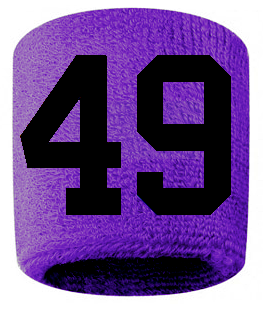 Number 49 Custom Purple w/ Black #'s Sweatband Wristband Embroidered Stitched