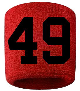 Number 49 Custom Red w/ Black #'s Sweatband Wristband Embroidered Stitched