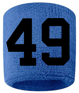 Number 49 Custom Royal Blue w/ Black #'s Sweatband Wristband Embroidered Stitched