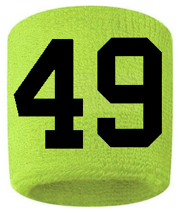 Number 49 Custom Volt Neon Lime Green w/ Black #'s Sweatband Wristband Embroidered Stitched