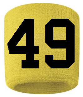 Number 49 Custom Yellow w/ Black #'s Sweatband Wristband Embroidered Stitched
