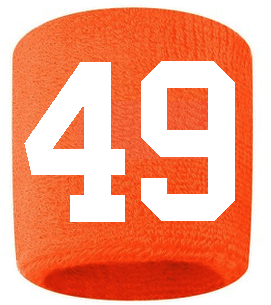 Number 49 Custom Orange w/ White #'s Sweatband Wristband Embroidered Stitched