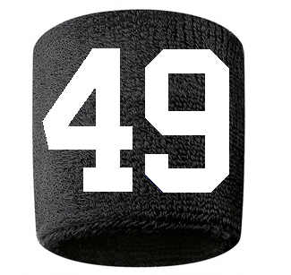 Number 49 Custom Black w/ White #'s Sweatband Wristband Embroidered Stitched