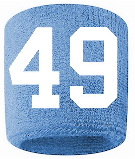 Number 49 Custom Light Blue w/ White #'s Sweatband Wristband Embroidered Stitched