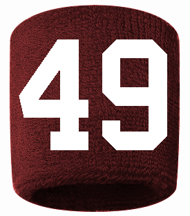 Number 49 Custom Maroon w/ White #'s Sweatband Wristband Embroidered Stitched