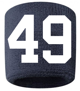 Number 49 Custom Navy Blue w/ White #'s Sweatband Wristband Embroidered Stitched