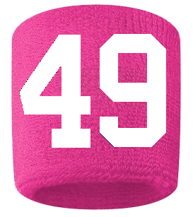 Number 49 Custom Hot Pink w/ White #'s Sweatband Wristband Embroidered Stitched