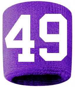 Number 49 Custom Purple w/ White #'s Sweatband Wristband Embroidered Stitched