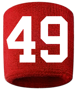 Number 49 Custom Red w/ White #'s Sweatband Wristband Embroidered Stitched
