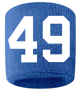 Number 49 Custom Royal Blue w/ White #'s Sweatband Wristband Embroidered Stitched