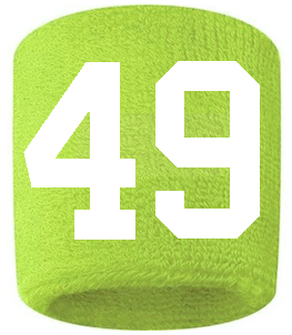Number 49 Custom Volt Neon Lime Green w/ White #'s Sweatband Wristband Embroidered Stitched