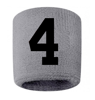 Number 4 Custom Gray w/ Black #'s Sweatband Wristband Embroidered Stitched