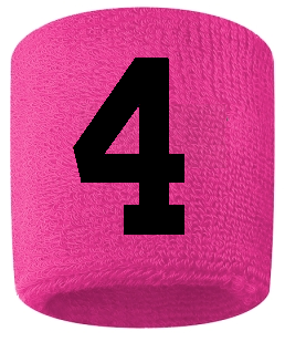 Number 4 Custom Hot Pink w/ Black #'s Sweatband Wristband Embroidered Stitched