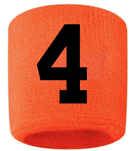 Number 4 Custom Orange w/ Black #'s Sweatband Wristband Embroidered Stitched