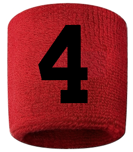 Number 4 Custom Red w/ Black #'s Sweatband Wristband Embroidered Stitched