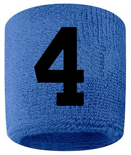 Number 4 Custom Royal Blue w/ Black #'s Sweatband Wristband Embroidered Stitched