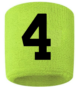 Number 4 Custom Volt Neon Lime Green w/ Black #'s Sweatband Wristband Embroidered Stitched