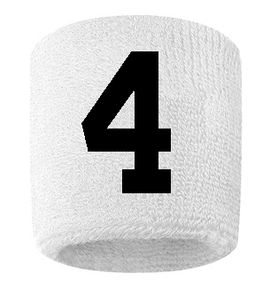 Number 4 Custom White w/ Black #'s Sweatband Wristband Embroidered Stitched