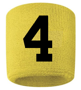 Number 4 Custom Yellow w/ Black #'s Sweatband Wristband Embroidered Stitched
