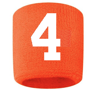 Number 4 Custom Orange w/ White #'s Sweatband Wristband Embroidered Stitched
